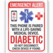 Diabetes Noodhulp Telefoon Sticker (Voorkant)