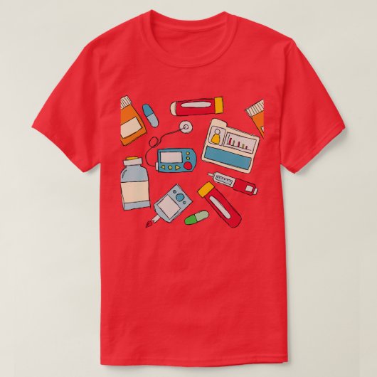 Diabetes Pomp en Injectiedousen T-shirt (Design voorkant)