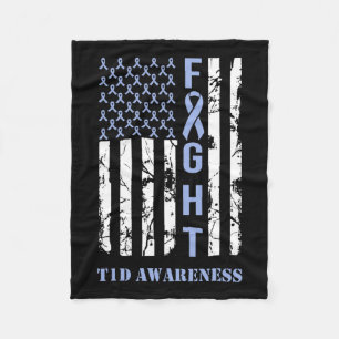 Diabetes T1d Awareness Month Fight Flag Blue Ribbo Fleece Deken