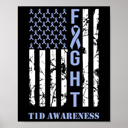 Diabetes T1d Awareness Month Fight Flag Blue Ribbo Poster (Voorkant)