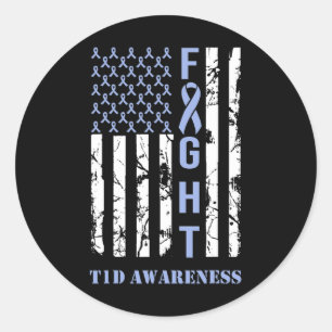 Diabetes T1d Awareness Month Fight Flag Blue Ribbo Ronde Sticker