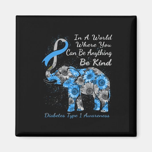 Diabetes Type 1 Bewustmaking Zonnebloem Lephant Be Magneet (Voorkant)