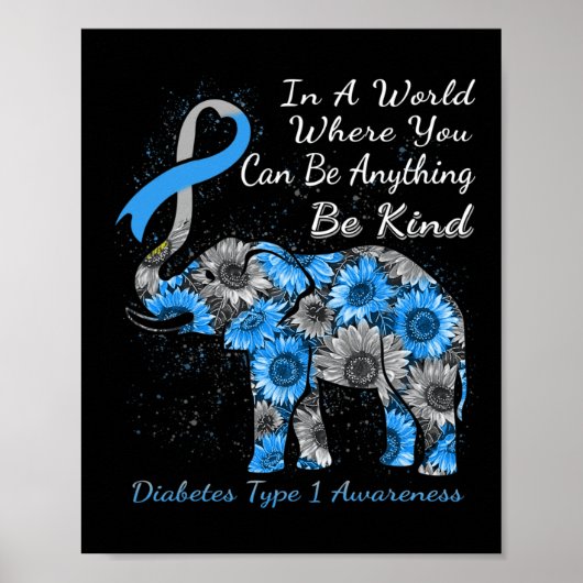 Diabetes Type 1 Bewustmaking Zonnebloem Lephant Be Poster (Voorkant)