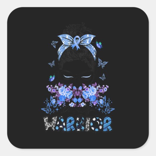 Diabetes Warrior Awareness Messy Bun Butterfly Rib Vierkante Sticker (Voorkant)