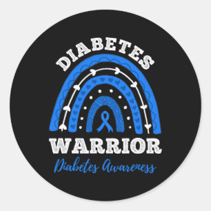 Diabetes Warrior Blue Ribbon T1d Type 1 Diabetes A Ronde Sticker