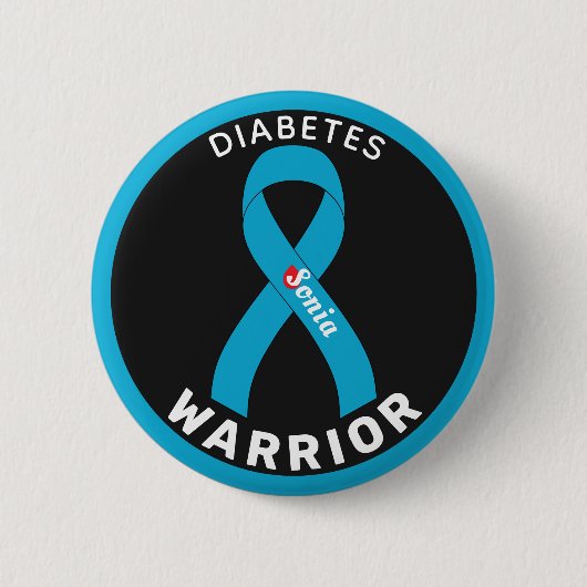 Diabetes Warrior Ribbon Black Button (Voorkant)