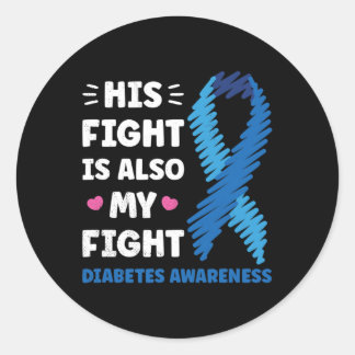 Diabetes Zijn strijd is mijn vechtspubliek Ronde Sticker