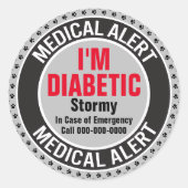 Diabeteshond Medisch Alert in Hoesje van Noodsitua Ronde Sticker (Voorkant)