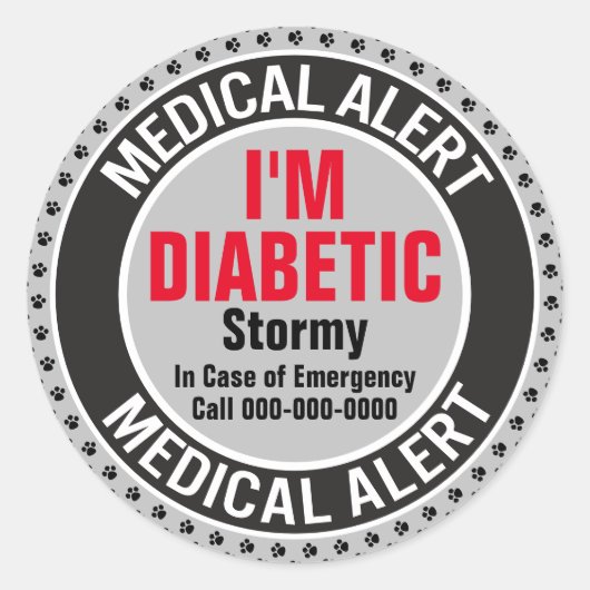 Diabeteshond Medisch Alert in Hoesje van Noodsitua Ronde Sticker (Voorkant)