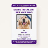 Diabetic Alert Service Dog ID Persoonlijke foto Badge (Voorkant)