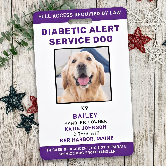 Diabetic Alert Service Dog ID Persoonlijke foto Badge