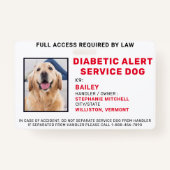 Diabetic Alert Service Dog Photo ID Badge (Voorkant)