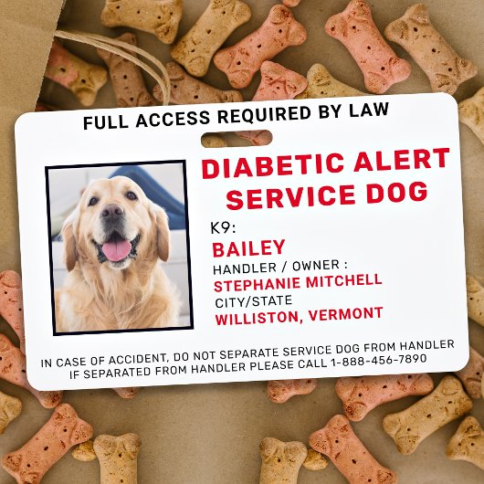Diabetic Alert Service Dog Photo ID Badge