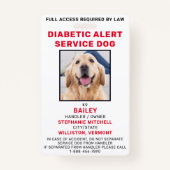 Diabetic Alert Service Dog Photo ID Badge (Voorkant)