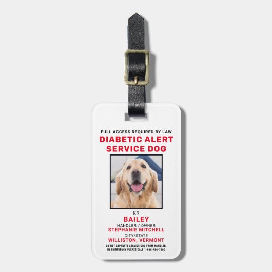 Diabetic Alert Service Dog Photo ID Badge Bagagelabel (Voorkant verticaal)