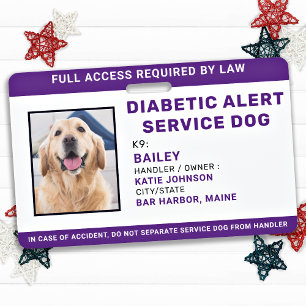Diabetisch alarm Persoonlijke Dog Foto ID Service Badge