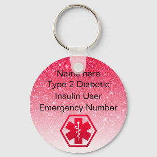 Diabetisch alarm Persoonlijke Type 1 of 2 Sleutelh Sleutelhanger