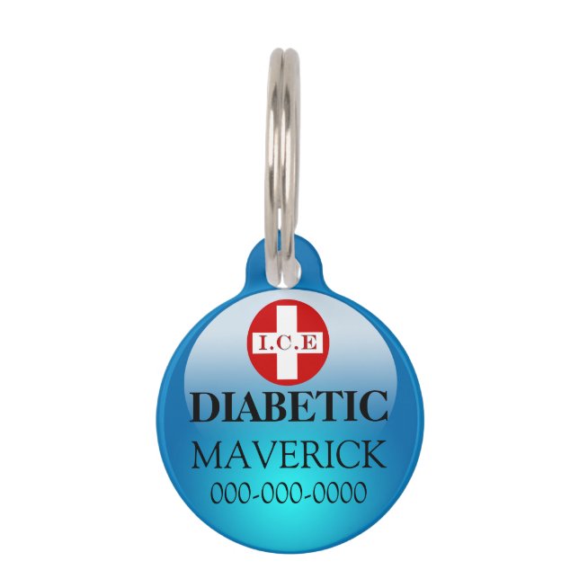 Diabetisch gezelschapsdier — details blauw huisdierpenning (Voorkant)