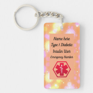 Diabetische Floral Medical Alert Type 1 of 2 Sleutelhanger