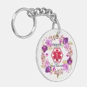 Diabetische Floral Medical Alert Type 1 Sleutelhanger (Voorkant Links)