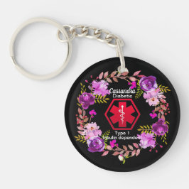 Diabetische Floral Medical Alert Type 1 Sleutelhanger
