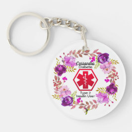Diabetische Floral Medical Alert Type 2 Sleutelhanger