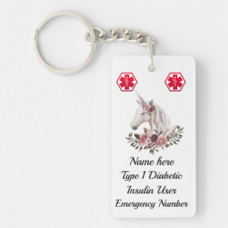 Diabetische Floral Unicorn Medical Alert Type 1 of Sleutelhanger