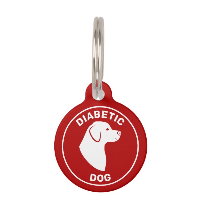 Diabetische hond rood en wit met hond Silhouette Huisdierpenning (Voorkant)