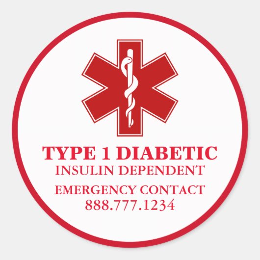 Diabetische medische informatie ronde sticker (Voorkant)