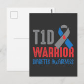 Diabetische T1D Warrior Diabetes Awareness Briefkaart (Voorkant / Achterkant)