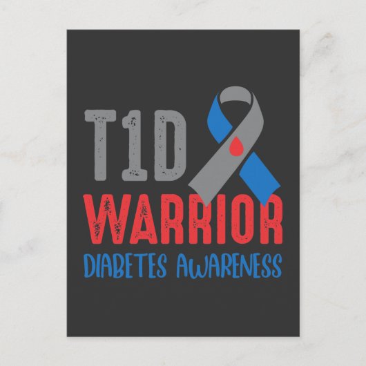 Diabetische T1D Warrior Diabetes Awareness Briefkaart (Voorkant)