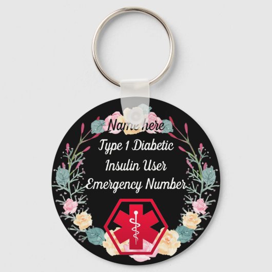 Diabetische waarschuwing speciaal type 1 of 2 sleutelhanger (Voorkant)
