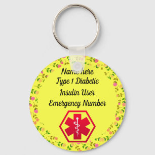 Diabetische waarschuwing speciaal type 1 of 2 sleutelhanger