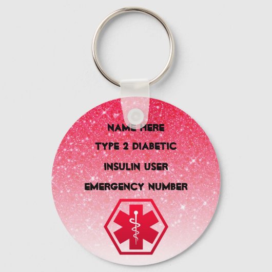 Diabetische waarschuwing speciaal type 1 of 2 sleutelhanger (Voorkant)