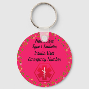 Diabetische waarschuwing speciaal type 1 of 2 sleutelhanger