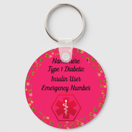 Diabetische waarschuwing speciaal type 1 of 2 sleutelhanger (Voorkant)