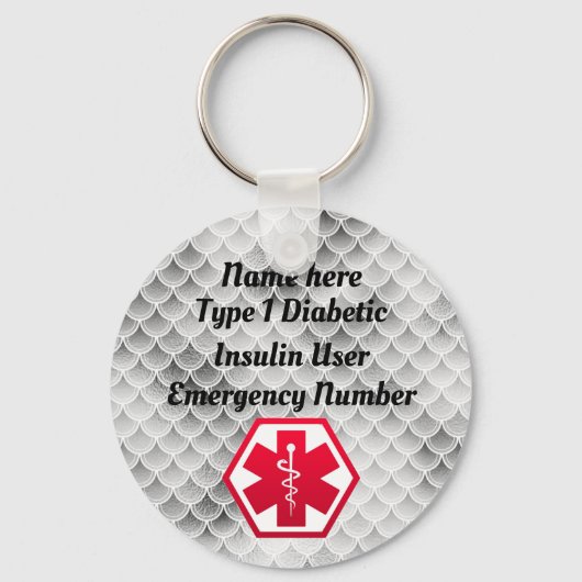 Diabetische waarschuwing speciaal type 1 of 2 sleutelhanger (Voorkant)