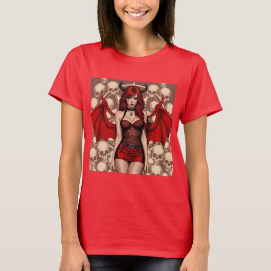 Diabla Infernal en un Mar de Calaveras T-shirt (Voorkant)