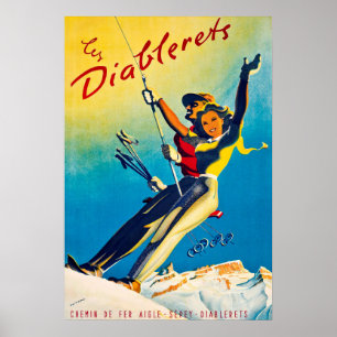Diablerets, berg, stel op een skilift poster