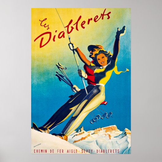 Diablerets, berg, stel op een skilift poster (Voorkant)
