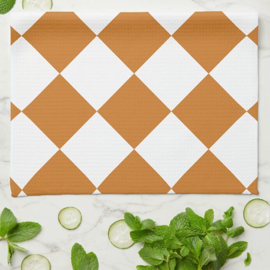 Diag Gecontroleerd - Wit en Ochre Theedoek (Gevouwen)