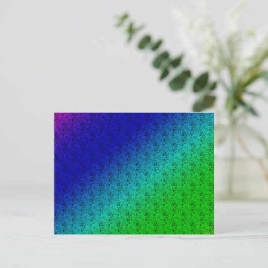 Diag Rainbow Gradient Floral Pattern Blue Briefkaart (Staand voorkant)