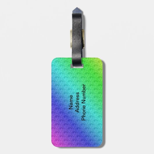 Diag Rainbow Gradient Floral Pattern Blue Green Bagagelabel (Achterkant verticaal)