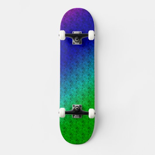 Diag Rainbow Gradient Floral Pattern Blue Green Skateboard (Voorkant)