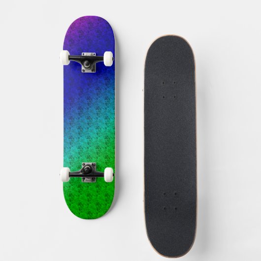 Diag Rainbow Gradient Floral Pattern Blue Green Skateboard (Voorkant)