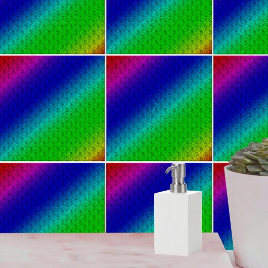 Diag Rainbow Gradient Floral Pattern Blue Green Tegeltje