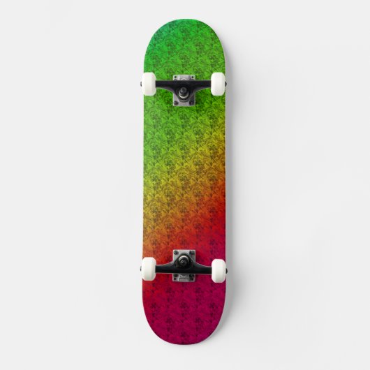 Diag Rainbow Gradient Floral Pattern Green Skateboard (Voorkant)