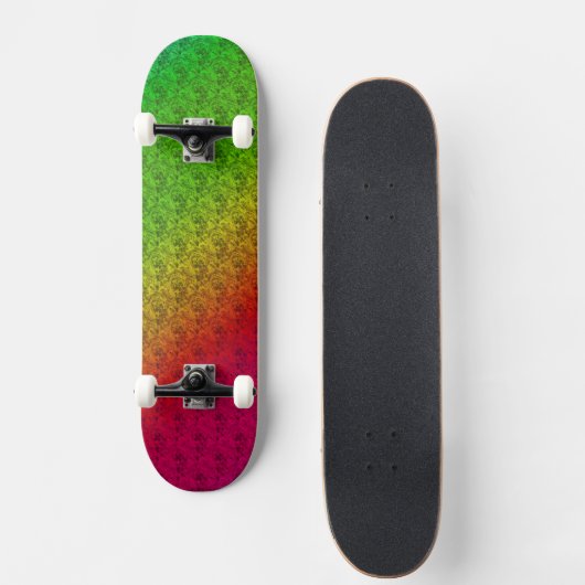 Diag Rainbow Gradient Floral Pattern Green Skateboard (Voorkant)