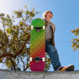 Diag Rainbow Gradient Floral Pattern Green Skateboard