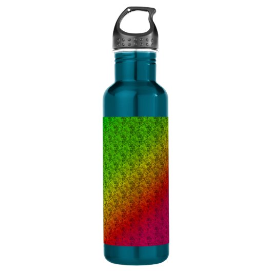 Diag Rainbow Gradient Floral Pattern Green Waterfles (Voorkant)